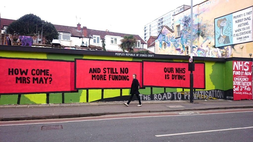 three billboards outside Bristol - PRSC outdoor gallery February 2018 Missouri protect our NHS theresa May emergency demonstration woody harrelson privatisation
