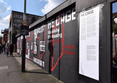 PRSC are incredibly excited about the latest mural installed on our outdoor gallery wall on Monday (Feb 26) the first day of Bristol’s Homeless Awareness Week. (small insert, image 2) The installation was produced during a project called THE CAGE: Visualising the Housing Crisis, and is made up of archive and contemporary photographs, statistics and facts focussing on the ever deepening issues facing the UK’s housing situation. Image3 CAGE: Visualising the Housing Crisis was a 3-day collaborative workshop and intervention in the public space from IC-Visual Lab in collaboration with People’s Republic of Stokes Croft. The workshop was coordinated by IC-Visual Lab in conjunction with internationally acclaimed Spanish artist Julián Barón. This project is a collaboration between Acción Cultural Española (AC/E), Arnolfini and University of West of England.   We present some details from the exhibition below. It will be on display until March 24 and we urge all of you to come and take a look.